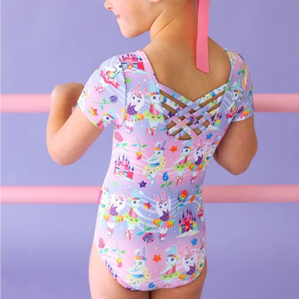 Lisa Frank Ballerina Bunnies Posh Peanut Criss Cross Leotard 8 NWT